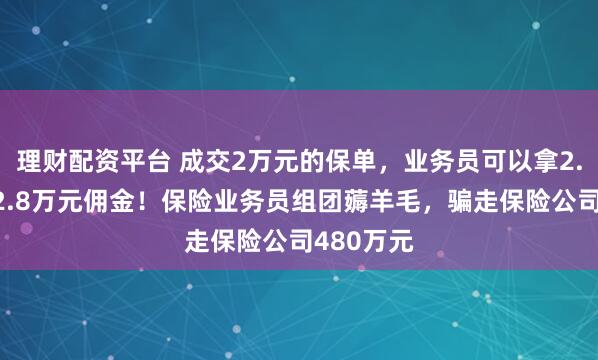 理财配资平台 成交2万元的保单，业务员可以拿2.4万元到2.8万元佣金！保险业务员组团薅羊毛，骗走保险公司480万元